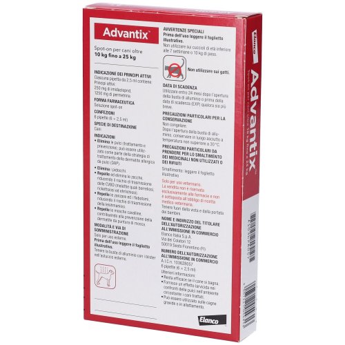 Advantix Spot-On Soluzione 6 pipette 2,5 ml 250 mg + 1250 mg - per cani da 10 a 25 kg