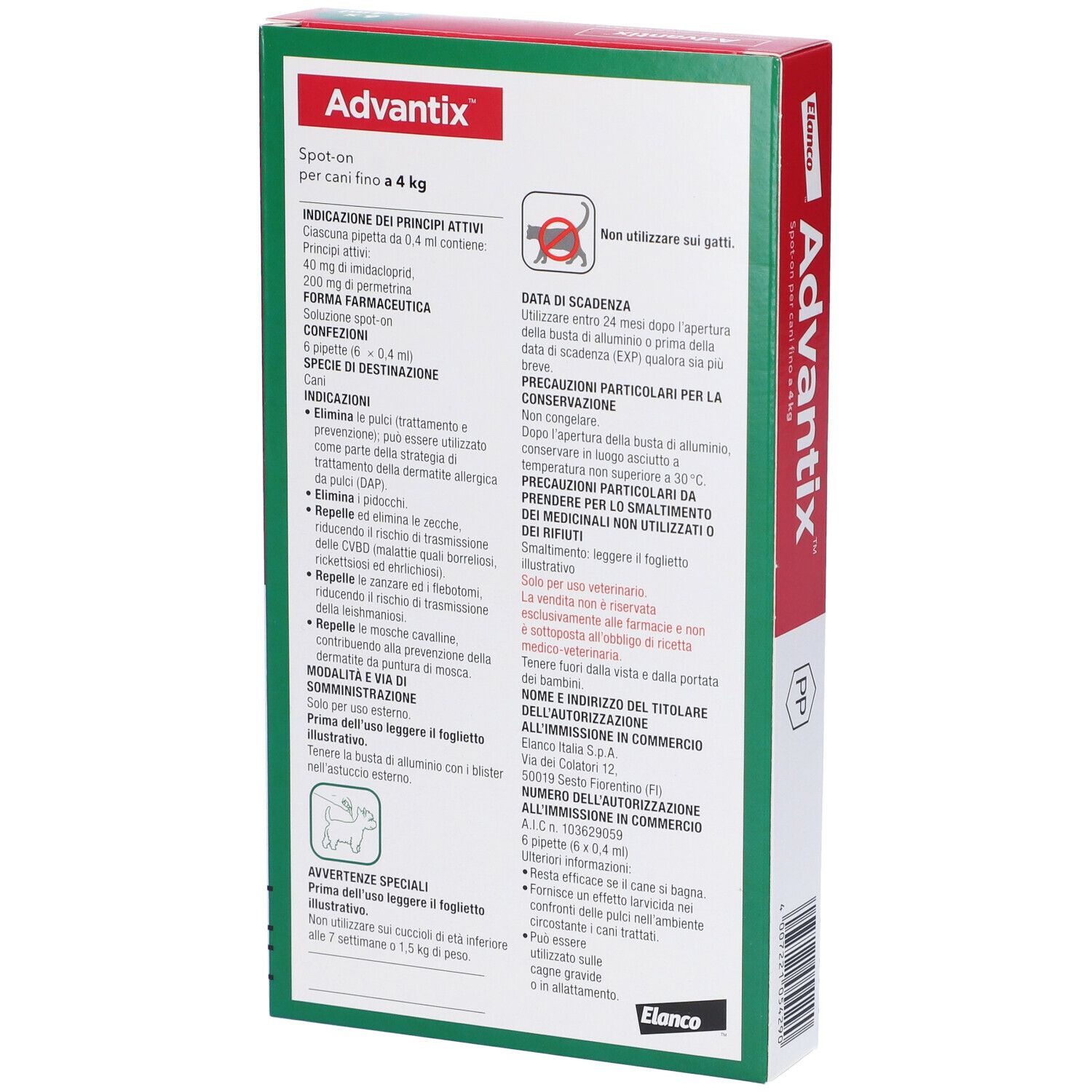 Advantix Spot-On Soluzione Pipette 0,4 ml 40 mg + 200 mg - Per Cani Fino A 4 Kg