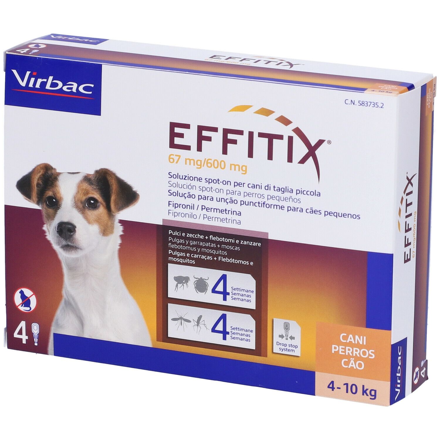 EFFITIX spot-on soluz 4 pipette 1,10 ml 67 mg + 600 mg cani da 4 a 10 Kg