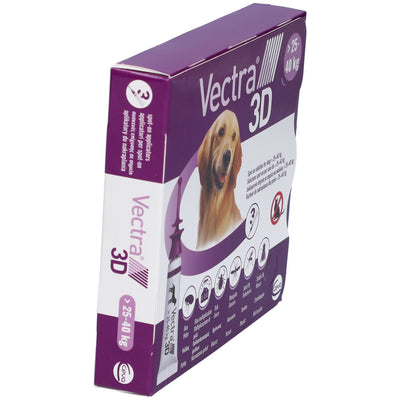 VECTRA 3D spot-on soluz 3 pipette 4,7 ml 256 mg + 22,7 mg + 1.865 mg cani da 25 a 40 Kg, tappo viola