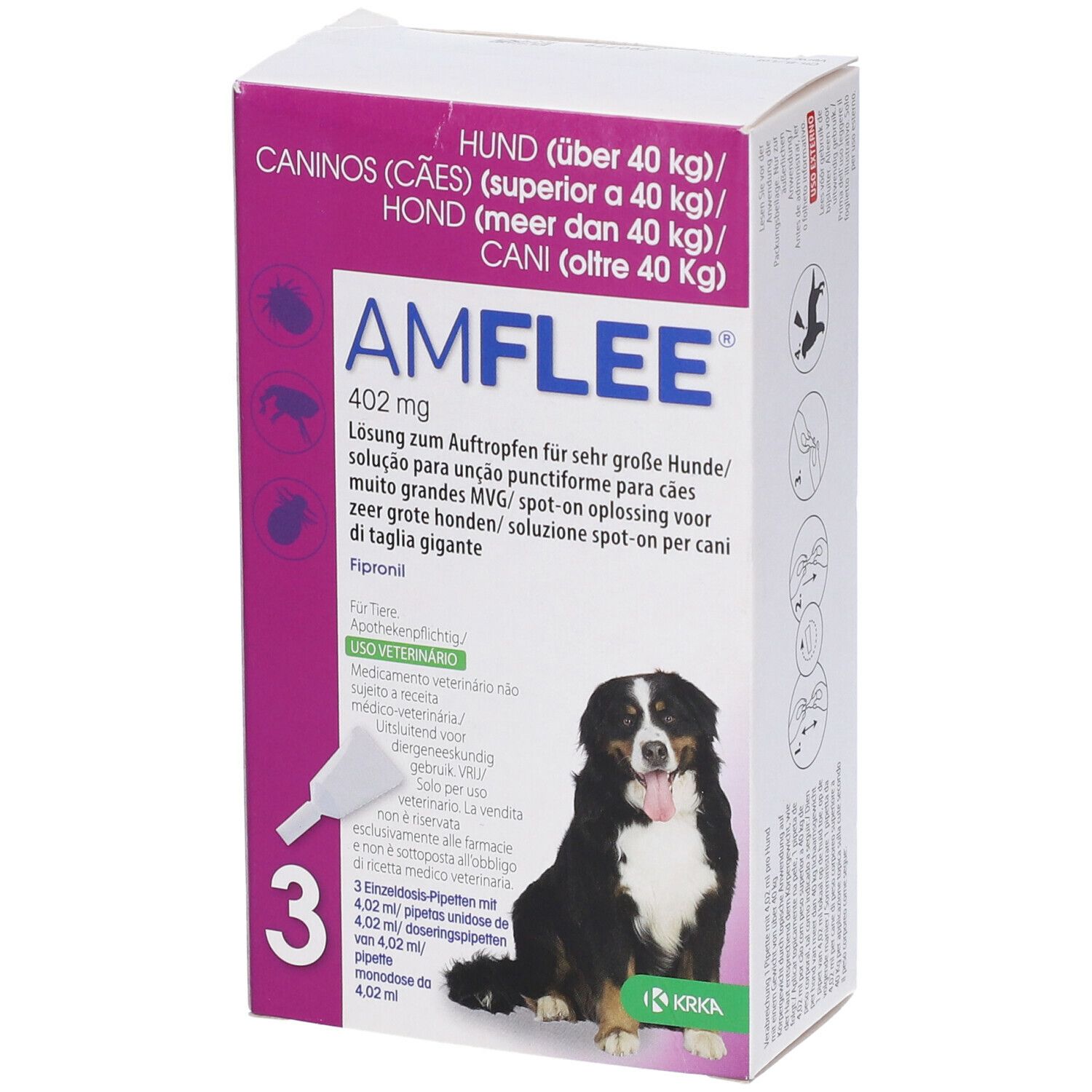 AMFLEE Spot-On Soluzione 3 pipette 4,02 ml 402 mg - Per Cani da 40 a 60 Kg