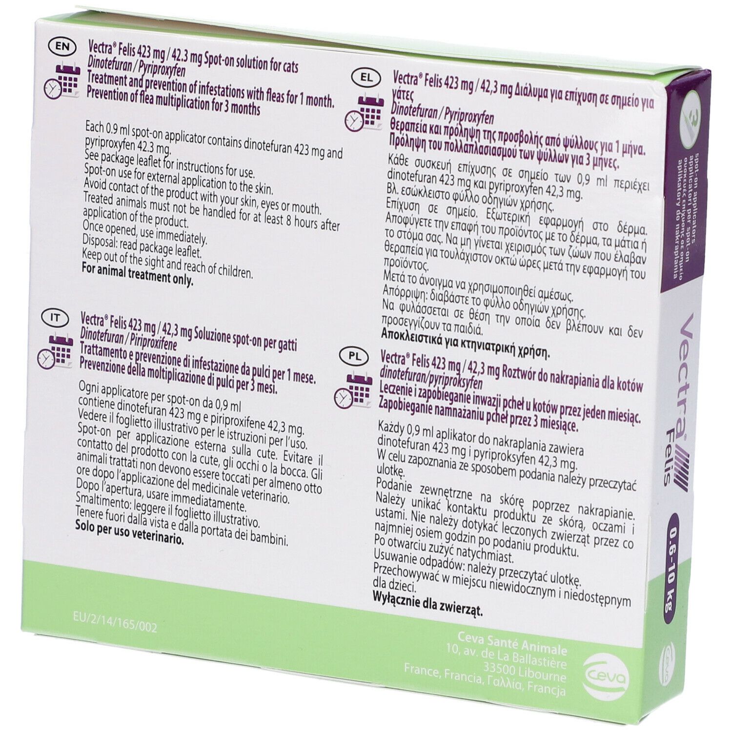 Vectra Felis Spot-On Soluzione 3 pipette 0,9 ml 423 mg + 42,3 mg - Per Gatti - Vectra Felis Spot-On Soluzione 3 pipette 0,9 ml 423 mg + 42,3 mg - Per Gatti