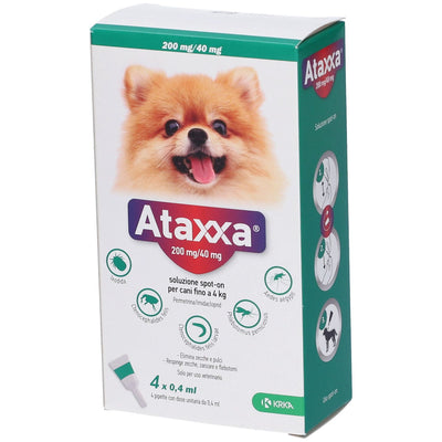 Ataxxa 200 Mg/40 Mg Soluzione Spot-On 4 Pipette 0,4 ml 40 mg + 200 mg - Per Cani Fino A 4 Kg