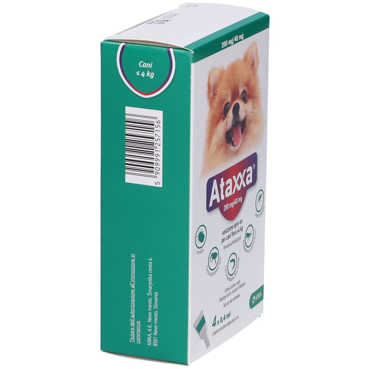 Ataxxa 200 Mg/40 Mg Soluzione Spot-On 4 Pipette 0,4 ml 40 mg + 200 mg - Per Cani Fino A 4 Kg