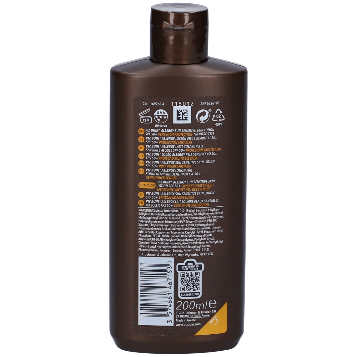 Piz Buin Allergy Sun Sensitive Skin Lotion SPF50+ 200 Ml