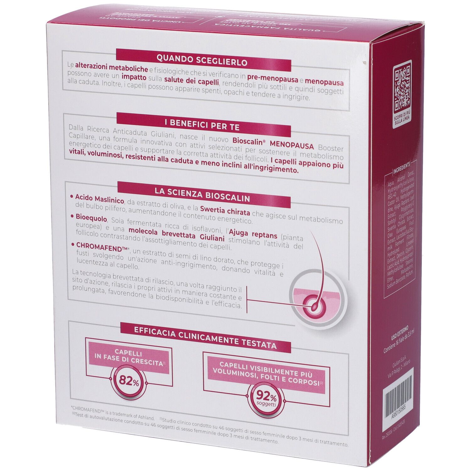 Bioscalin Menopausa Donna Trattamento Rinforzante Capelli 2 Mesi Trattamento 16 fiale