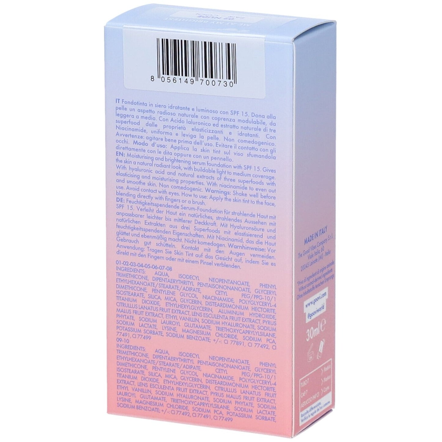 Goovi Me At My Brightest Siero Skin Tint SPF15 Tonalità 02 Nude