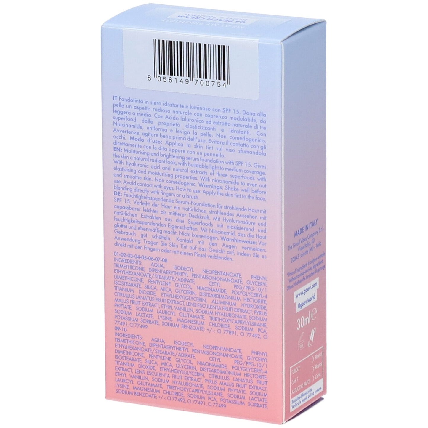 Goovi Me At My Brightest Siero Skin Tint SPF15 Tonalità 04 Peach Cream