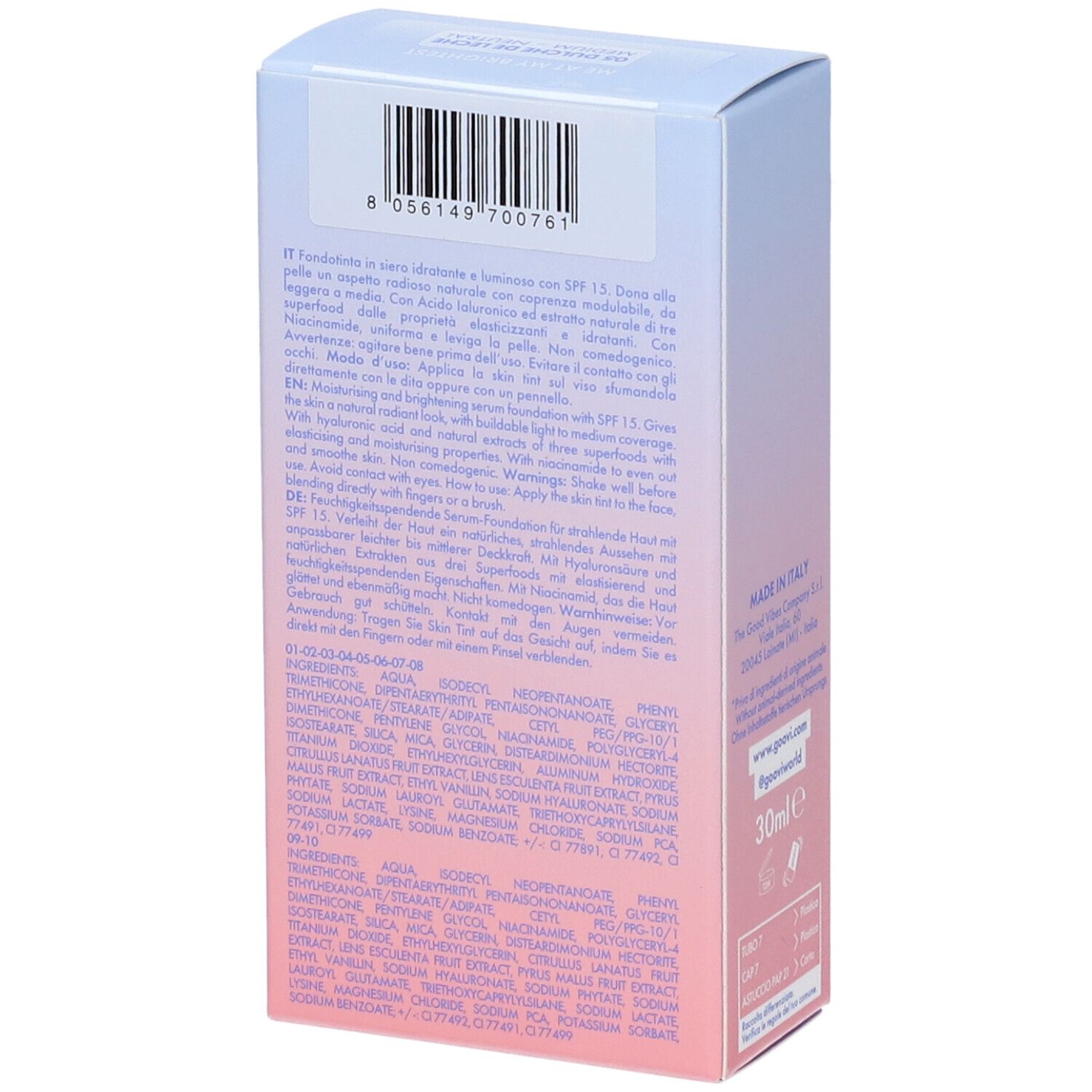 Goovi Me At My Brightest Siero Skin Tint SPF15 Tonalità 05 Dulce de Leche