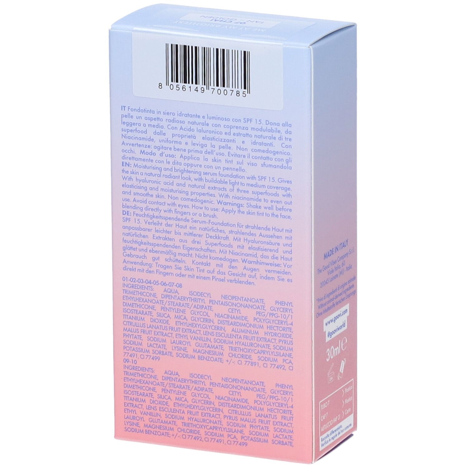 Goovi Me At My Brightest Siero Skin Tint SPF15 Tonalità 07 Chai - Goovi Me At My Brightest Siero Skin Tint SPF15 Tonalità 07 Chai