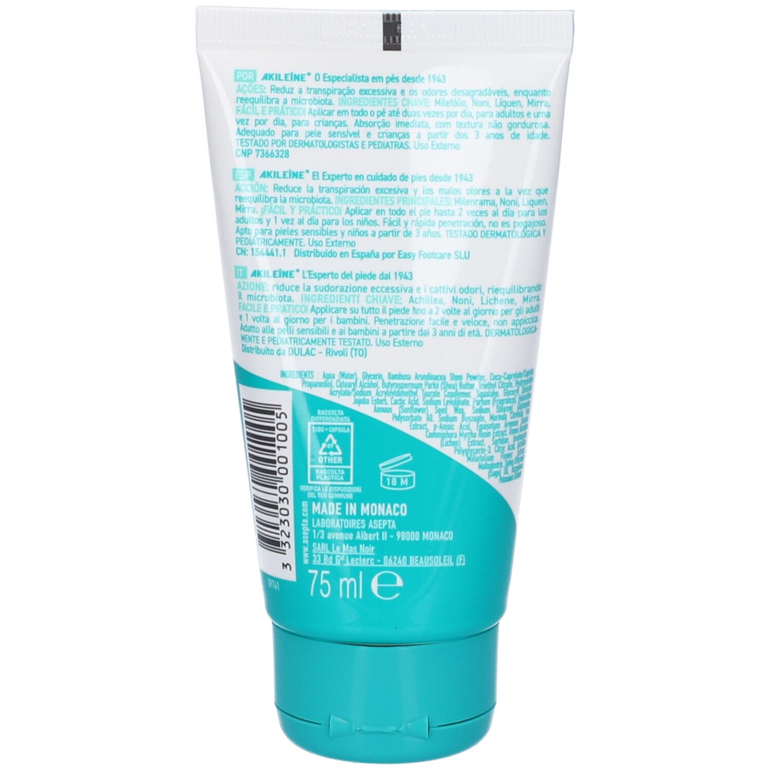 Akileine Verde Crema Antitraspirante 75 ml