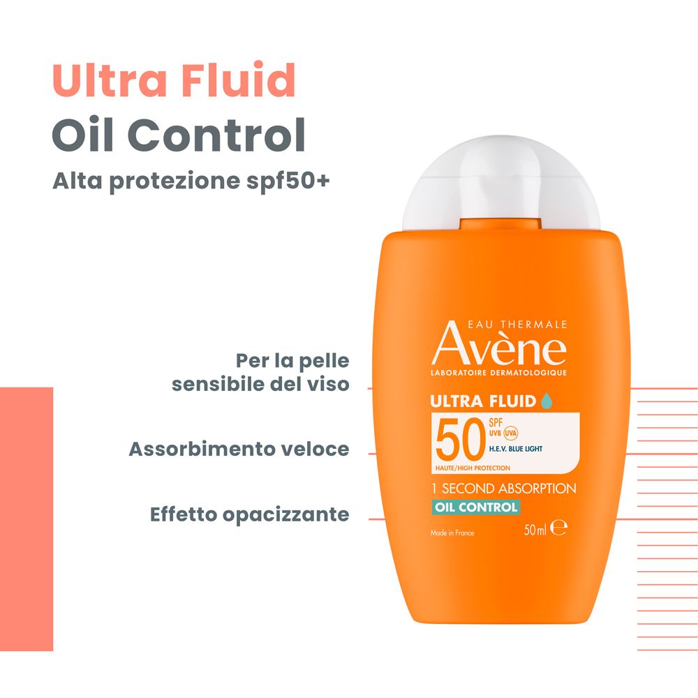 Eau Thermale Avène Ultra Fluid Oil Control SPF50 50ml - Protezione solare per pelle con imperfezioni