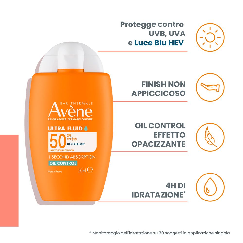 Eau Thermale Avène Ultra Fluid Oil Control SPF50 50ml - Protezione solare per pelle con imperfezioni