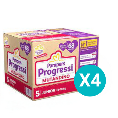 4 Confezioni Pampers Progressi Quadri Mutandino Taglia 5 Junior - 68pzx4 - Tot.272
