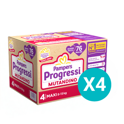 4 Confezioni Pampers Progressi Quadri Mutandino Taglia 4 Maxi - 76pzx4 - Tot.304
