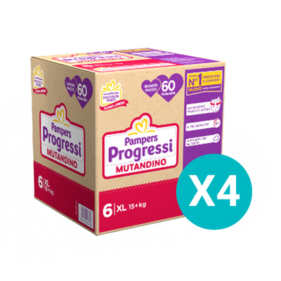 4 Confezioni Pampers Progressi Quadri Mutandino Taglia 6 XL - 60pzx4 - Tot.240