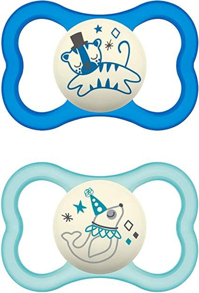 Mam - Air Night Nostalgic Circus Succhietto In Silicone 16M+ Azzurro Confezione 2 Pezzi