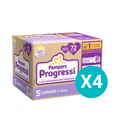 4 Confezioni Pampers Progressi Quadri Junior Taglia 5 - 72pzx4 - Tot.288