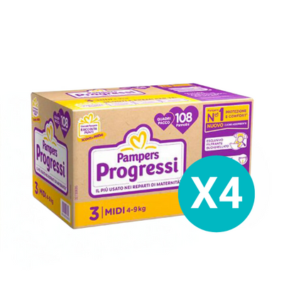 4 Confezioni Pampers Progressi Quadri Midi Taglia 3 - 108pzx4 - Tot.432