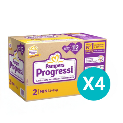 4 Confezioni Pampers Progressi Quadri Mini Taglia 2 - 112pzx4 - Tot.448