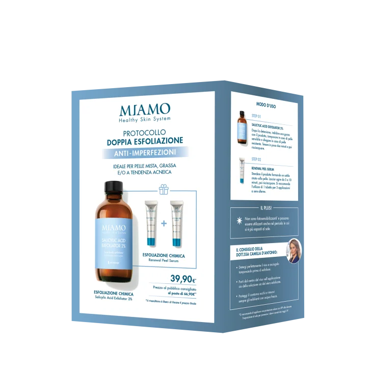 Miamo Cofanetto Protocollo Anti Imperfezioni Esfoliante 1 ACIDO SALICILICO 120 ML + 2 RENEWAL PEEL 5 ML OMAGGIO