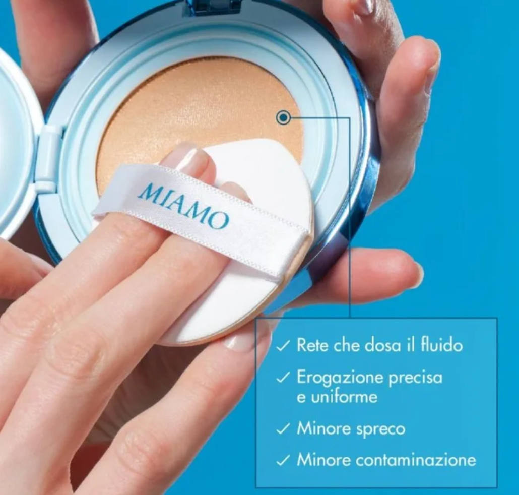 MIAMO Second Skin Mesh Fondotinta Cushion con SPF50 Colore Sand 13,5g