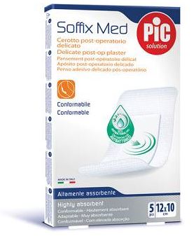 CEROTTO PIC SOFFIX MED IN TNT CON TAMPONE CENTRALE ASSORBENTE STERILE MONOUSO 10X12 CM ANTIBATTERICO 5 PEZZI - CEROTTO PIC SOFFIX MED IN TNT CON TAMPONE CENTRALE ASSORBENTE STERILE MONOUSO 10X12 CM ANTIBATTERICO 5 PEZZI