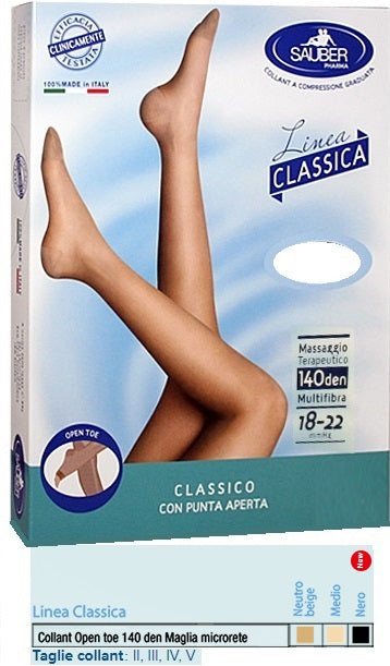 SAUBER COLLANT OPEN TOE MAGLIA MICRORETE 140 DEN COLORE MEDIO 3 LINEA CLASSICA