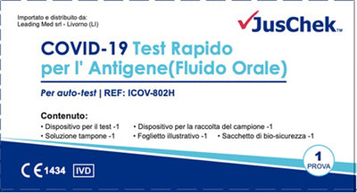 TEST ANTIGENICO RAPIDO COVID-19 JUSCHEK AUTODIAGNOSTICO DETERMINAZIONE QUALITATIVA ANTIGENI SARS-COV-2 IN CAMPIONI SALIVARI MEDIANTE IMMUNOCROMATOGRAFIA