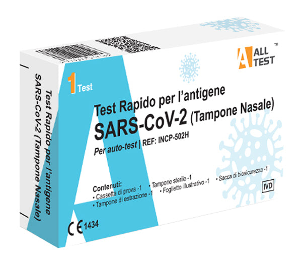 TEST ANTIGENICO RAPIDO COVID-19 ALLTEST AUTODIAGNOSTICO DETERMINAZIONE QUALITATIVA ANTIGENI SARS-COV-2 IN TAMPONI NASALIMEDIANTE IMMUNOCROMATOGRAFIA SCAD.7/26