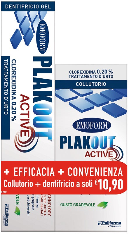 EMOFORM PLAK OUT ACTIVE CLOREXIDINA 0,20% COLLUTORIO 200 ML+ DENTIFRICIO 75 ML