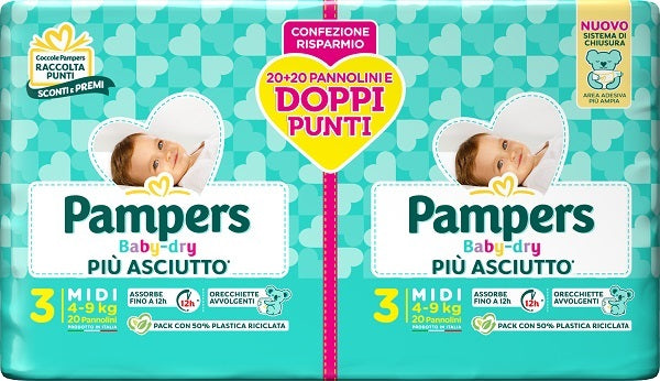 PAMPERS BABY DRY PANNOLINO DUO DOWNCOUNT MIDI 40 PEZZI - PAMPERS BABY DRY PANNOLINO DUO DOWNCOUNT MIDI 40 PEZZI