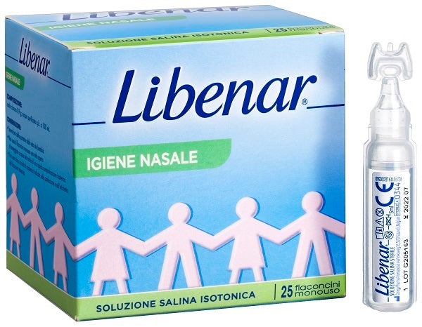 SOLUZIONE SALINA ISOTONICA 0,9% LIBENAR PER IGIENE NASALE 25FLACONCINI MONOUSO X 5 ML - SOLUZIONE SALINA ISOTONICA 0,9% LIBENAR PER IGIENE NASALE 25FLACONCINI MONOUSO X 5 ML