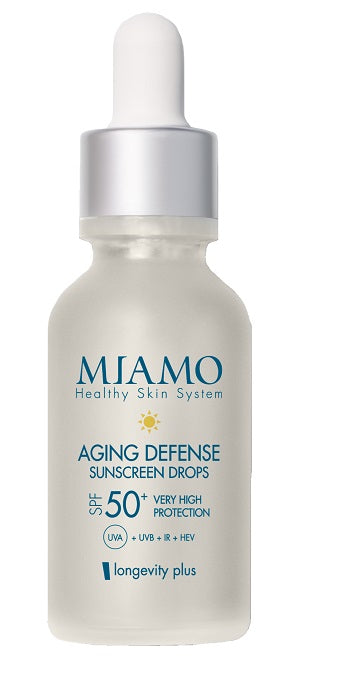 Miamo Aging Defense Sunscreen Drops Siero Viso Antiage con spf 50+ 30 ml Longevity Plus - Miamo Aging Defense Sunscreen Drops Siero Viso Antiage con spf 50+ 30 ml Longevity Plus