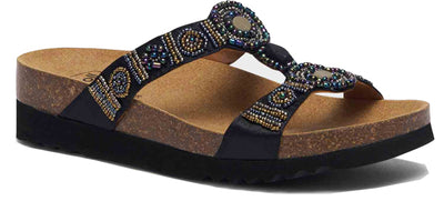 CALZATURA NEW BOGOTA' WEDGE SATIN+BEADS W BLACK/MULTI 40