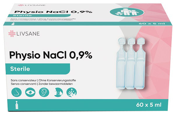 LIVSANE PHYSIO NACL 0,9% SOLUZIONE ISOTONICA STERILE A BASEDI CLORURO DI SODIO 0,9% 60 FLACONCINI MONODOSE DA 5 ML