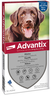 ADVANTIX SPOT ON*soluz 6 pipette 4 ml 400 mg + 2.000 mg canida 25 kg a 40 kg