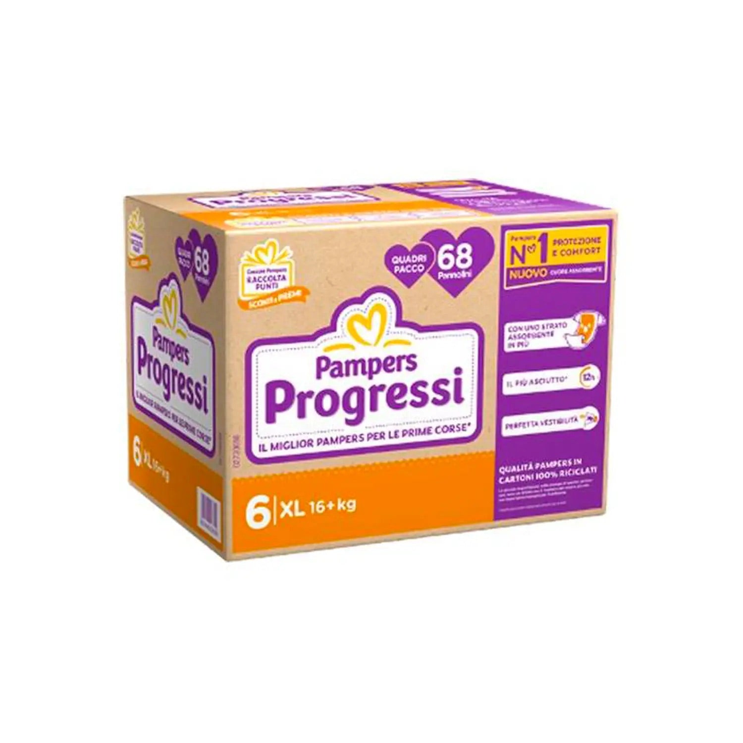 Pampers Quadri Progressi XL 68 Pezzi - Nuovo Formato - Nuova Tecnologia