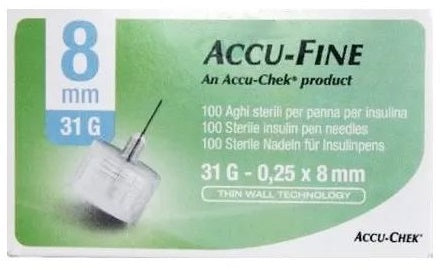AGO PER PENNA DA INSULINA ACCU-FINE PEN NEEDLE ACCU-CHEK GAUGE 31 X 8MM 100 PEZZI - AGO PER PENNA DA INSULINA ACCU-FINE PEN NEEDLE ACCU-CHEK GAUGE 31 X 8MM 100 PEZZI
