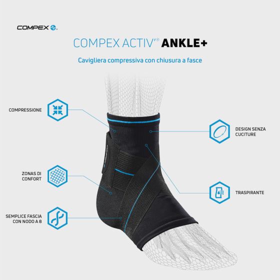 COMPEX ACTIV' ANKLE+ Misura S Cavigliera elastica supporto legamenti