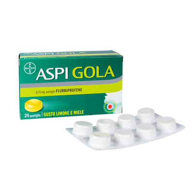 Aspi Gola 24 Pastiglie Flurbiprofene Gola Infiammata e Mal Di Gola Gusto Limone Miele