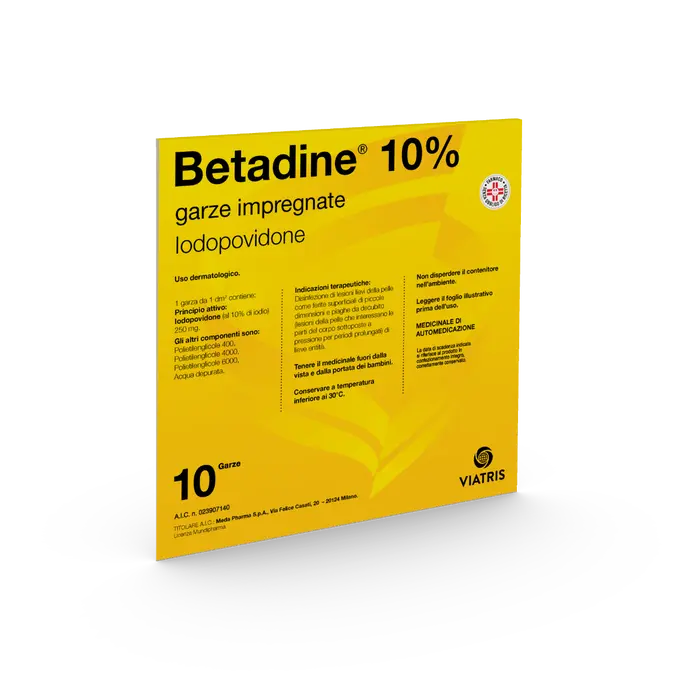 Betadine 10 Garze Impregnate 10x10 - Betadine 10 Garze Impregnate 10x10