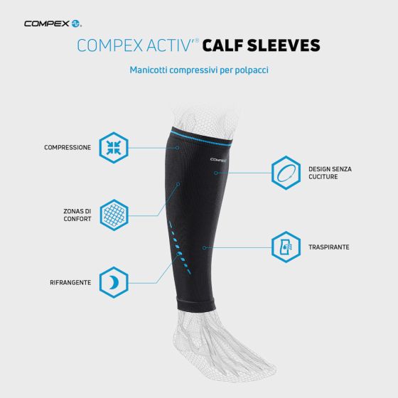 COMPEX ACTIV' CALF SLEEVES Misura S  Polpaccera compressiva e di supporto - COMPEX ACTIV' CALF SLEEVES Misura S  Polpaccera compressiva e di supporto