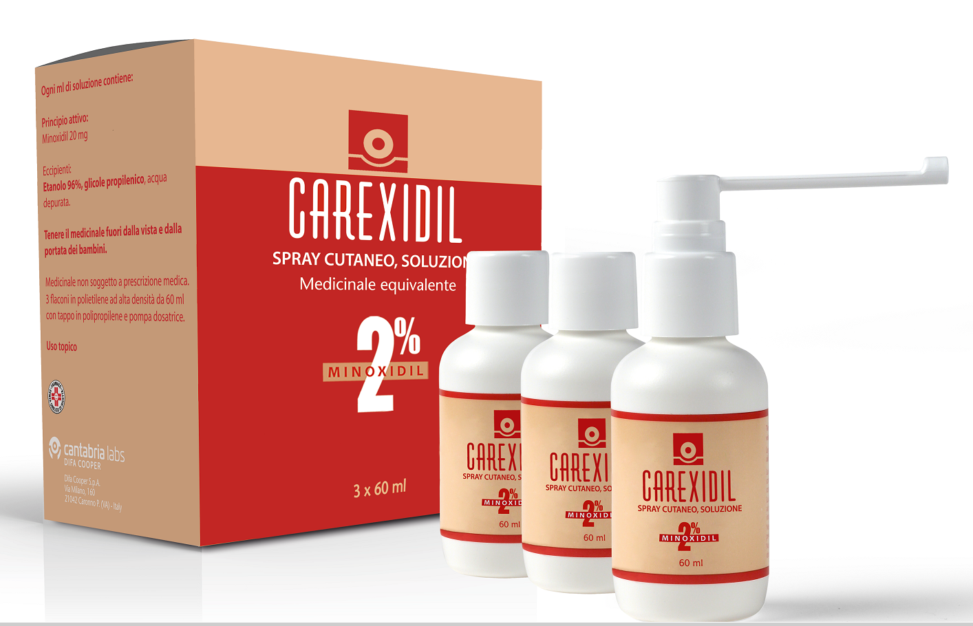 CAREXIDIL*3 flaconi spray soluz cutanea 60 ml 2% - CAREXIDIL*3 flaconi spray soluz cutanea 60 ml 2%