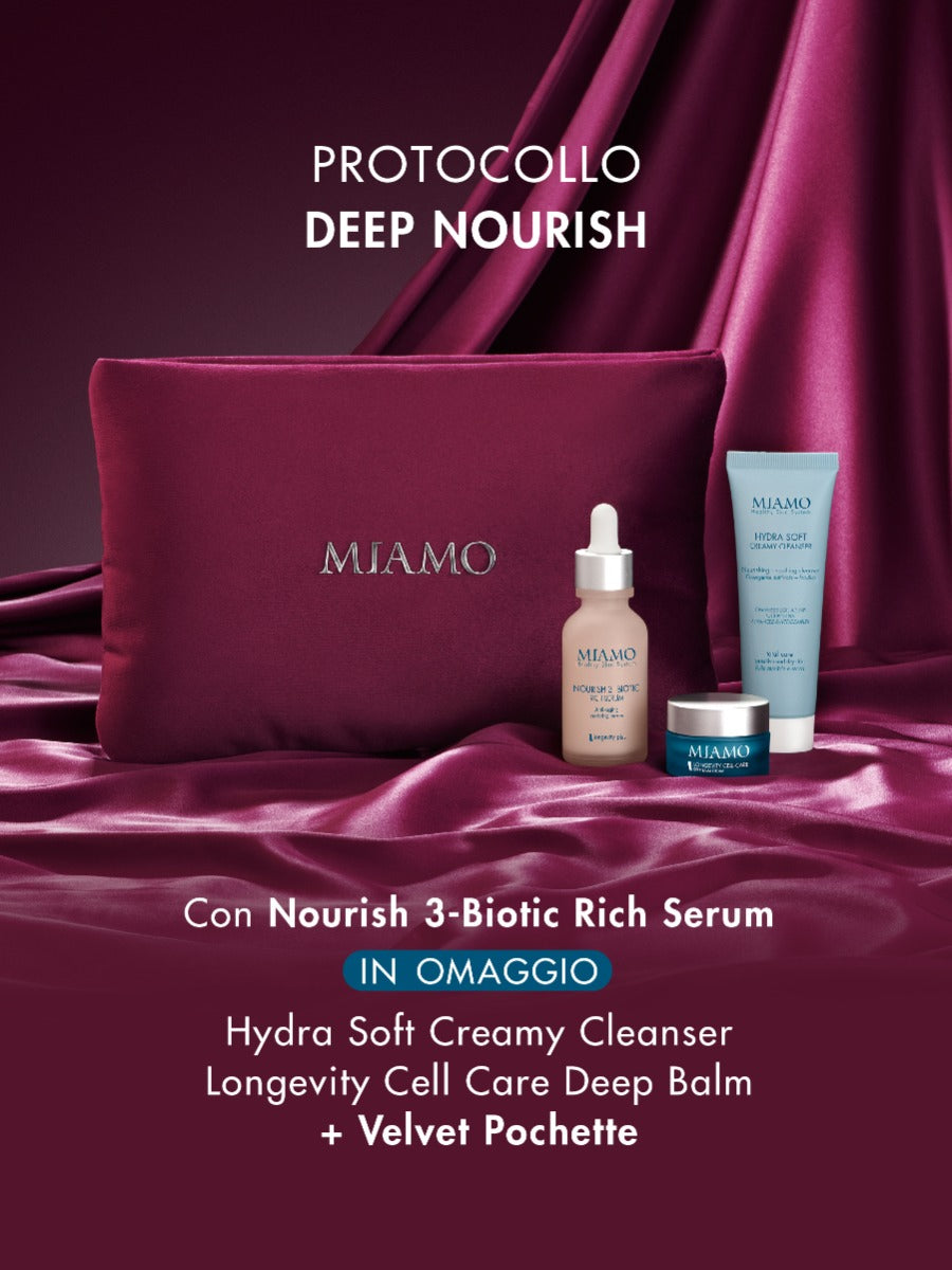 MIAMO PROTOCOLLO DEEP NOURISH COFANETTO XMAS 2026 NOURISH 3BIOTICH RICH SERUM 30ML+HDYRA SOFT CREAMY CLEANSER 50ML+LONGEVITY CELL CARE DEEP BALM CREAM 10ML