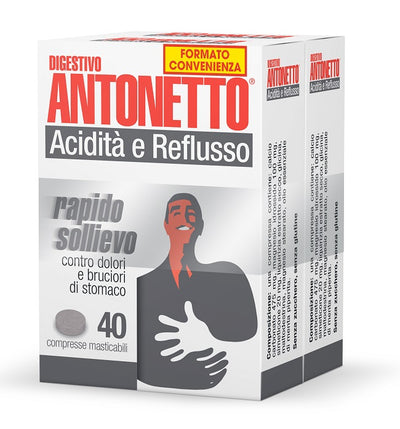 DIGESTIVO ANTONETTO ACIDITA' E REFLUSSO 80 COMPRESSE MASTICABILI 2 ASTUCCI DA 40 COMPRESSE