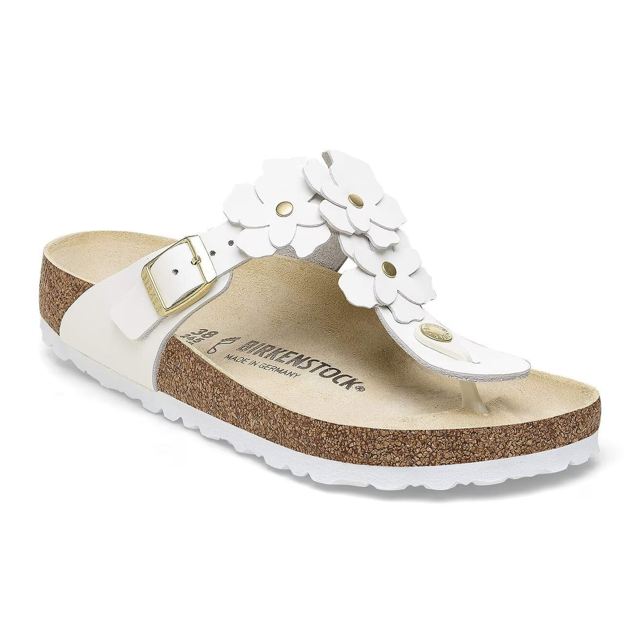 BIRKENSTOCK GIZEH FLOWERS WHITE NATURAL LEATHER 39