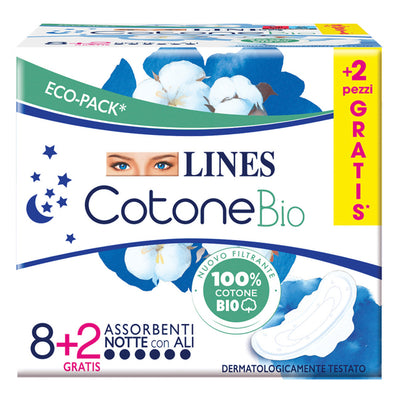 Lines Cotone Bio Ultra Notte 8+2 Pezzi