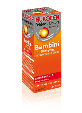 Nurofen Febbre Dolore Bambini 200mg/5ml Sospensione Orale Fragola 100ml Senza Zucchero