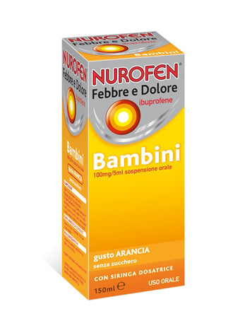 Nurofen Febbre Dolore Bambini 100mg/5ml Arancia 150ml Senza Zucchero